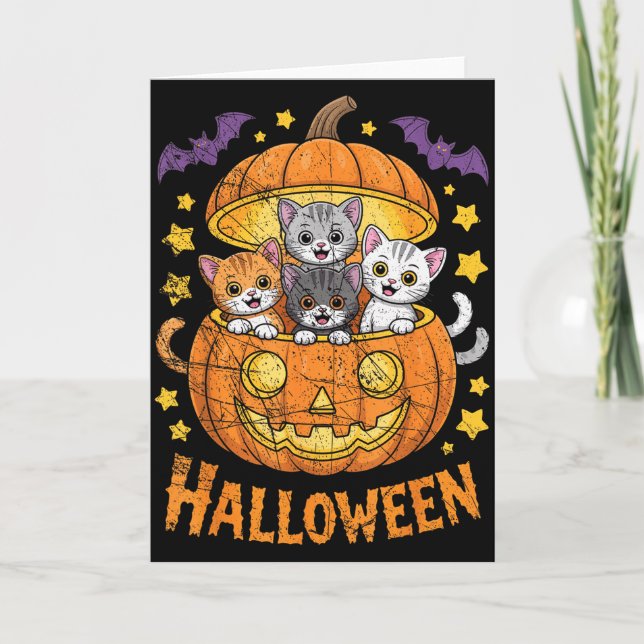 Cats In Pumpkin Cute Halloween Kitties Funny  Card (Front)