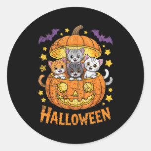 Cats In Pumpkin Cute Halloween Kitties Funny Classic Round Sticker