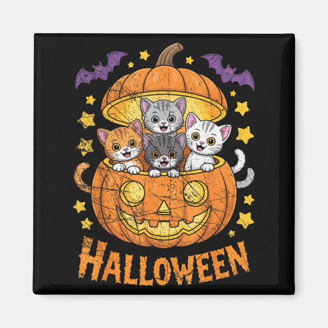 Cats In Pumpkin Cute Halloween Kitties Funny  Magnet (Front)