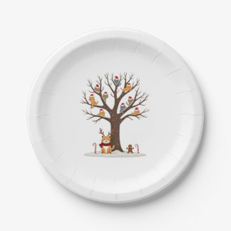 Cats In Snow Tree Winter Christmas Santa Hat X-mas Paper Plate