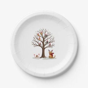 Cats In Snow Tree Winter Christmas Santa Hat X-mas Paper Plate