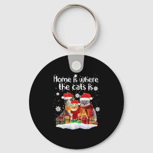 Cats In Snow Winter Santa Hat Kitten Christmas Key Ring