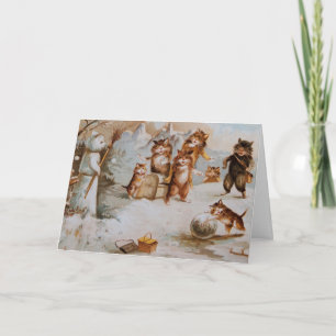 Cats in Snowball Fight Holiday Card