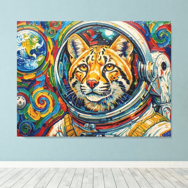 CATS IN SPACE-OCELOT 4 CANVAS PRINT (Insitu(Wood Floor))
