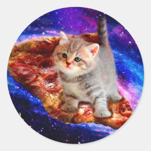 Cats in space pizza classic round sticker