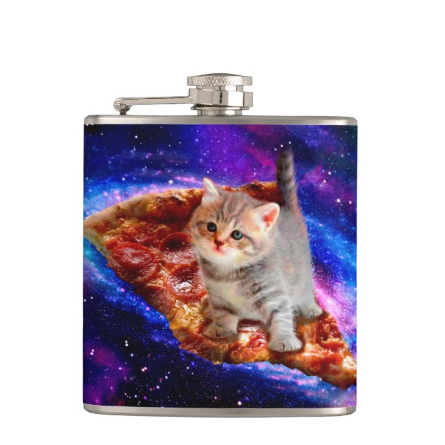 Cats in space pizza hip flask (Front)