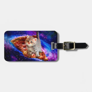 Cats in space pizza luggage tag