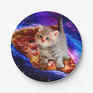 Cats in space pizza paper plate