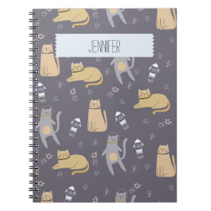 Cats in Space Seamless Pattern Custom Name Notebook