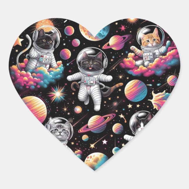 Cats in space stickers! heart sticker (Front)