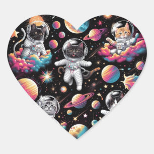 Cats in space stickers! heart sticker