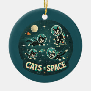 Cats in space UFO funny humor kitty Ceramic Tree Decoration