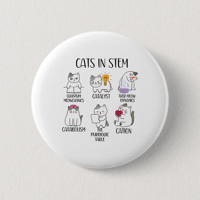 Cats In Stem Funny Science Meme Scientist Nerd Cat 6 Cm Round Badge (Front)