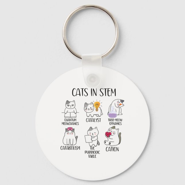 Cats In Stem Funny Science Meme Scientist Nerd Cat Key Ring (Front)