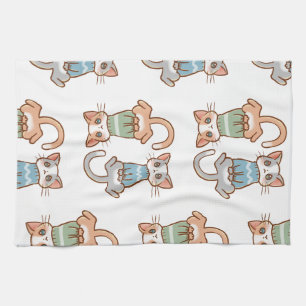 Cats in Sweaters Autumn Kitties Cute Kawaii Animal Tea Towel