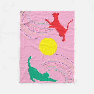 Cats in Swirls of Color on Pink Fleece Blanket