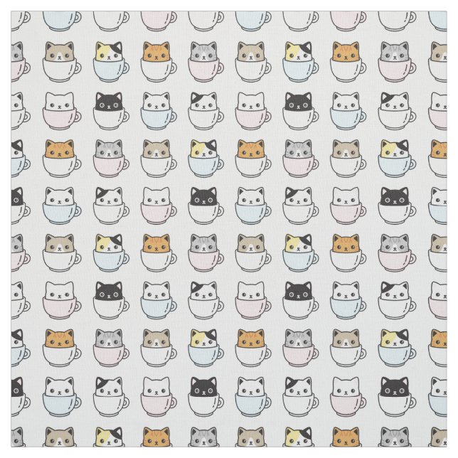 Cats in Teacups Fabric (Swatch)