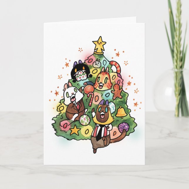 Cats in the Christmas Tree card (Front)
