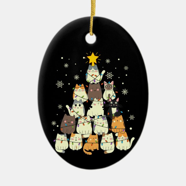 Cats in the Christmas Tree Ceramic Tree Decoration (Front)