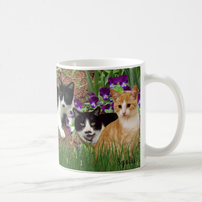 Cats in The Flower Garden / Photo Collage Coffee Coffee Mug (Right)