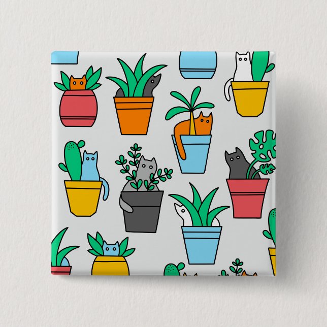 Cats in the flowerpots 15 cm square badge (Front)