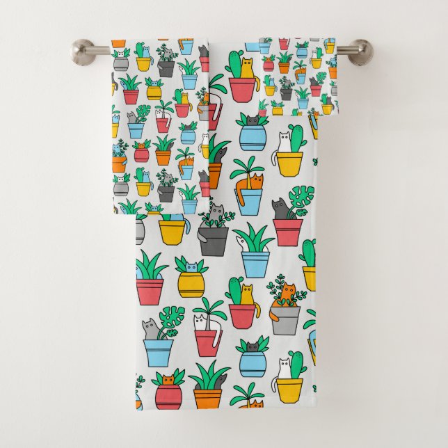 Cats in the flowerpots bath towel set (Insitu)
