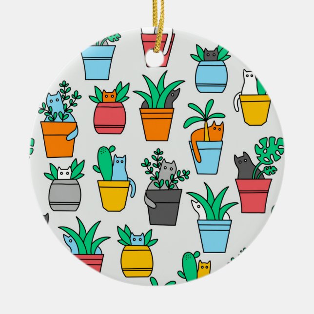 Cats in the flowerpots ceramic tree decoration (Front)