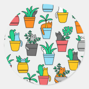 Cats in the flowerpots classic round sticker