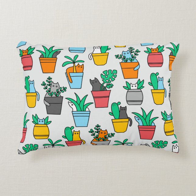 Cats in the flowerpots decorative cushion (Front)