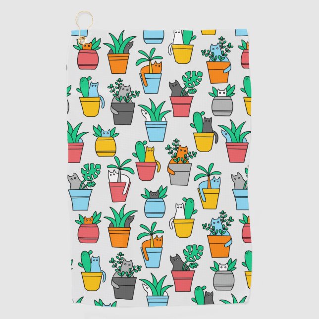 Cats in the flowerpots golf towel (Front)