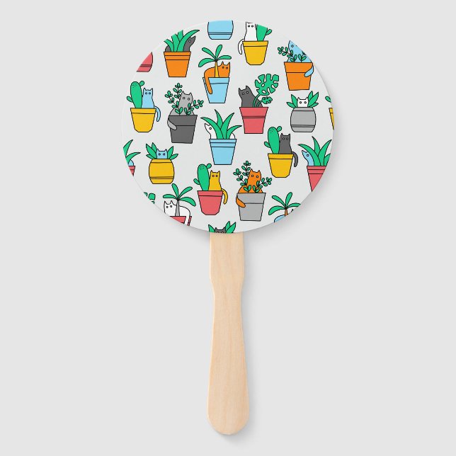 Cats in the flowerpots hand fan (Front)