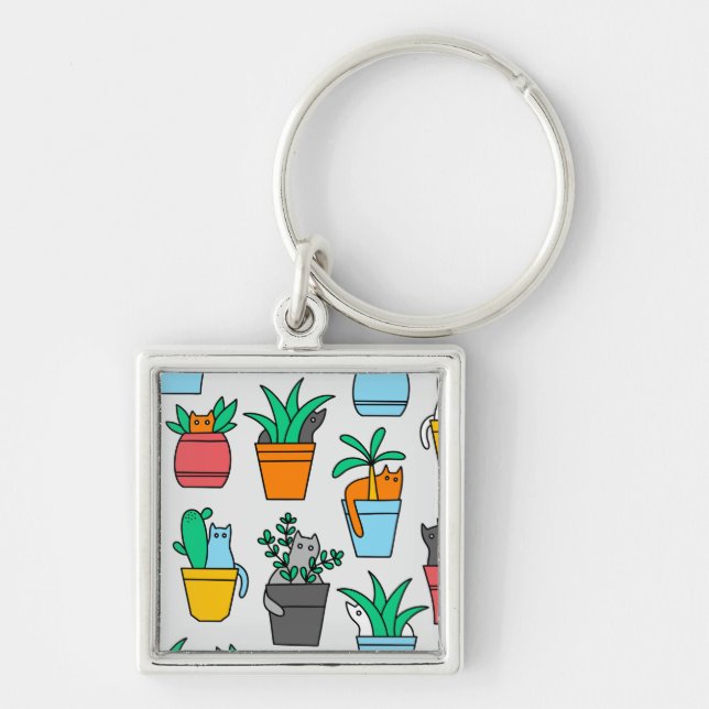 Cats in the flowerpots key ring (Front)