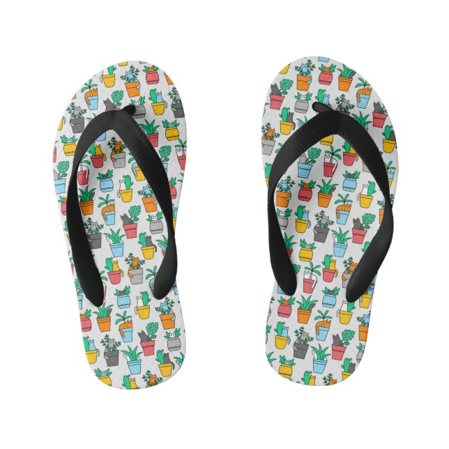 Cats in the flowerpots kid's flip flops (Footbed)