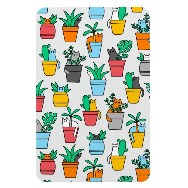 Cats in the flowerpots magnet (Vertical)