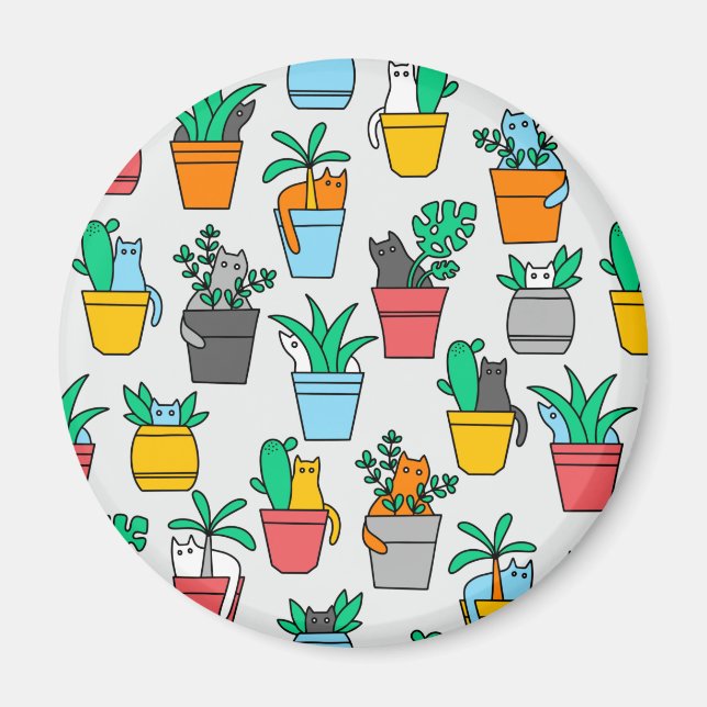 Cats in the flowerpots magnet (Front)