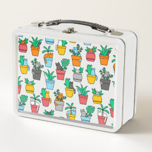 Cats in the flowerpots metal lunch box