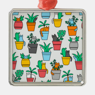 Cats in the flowerpots metal tree decoration