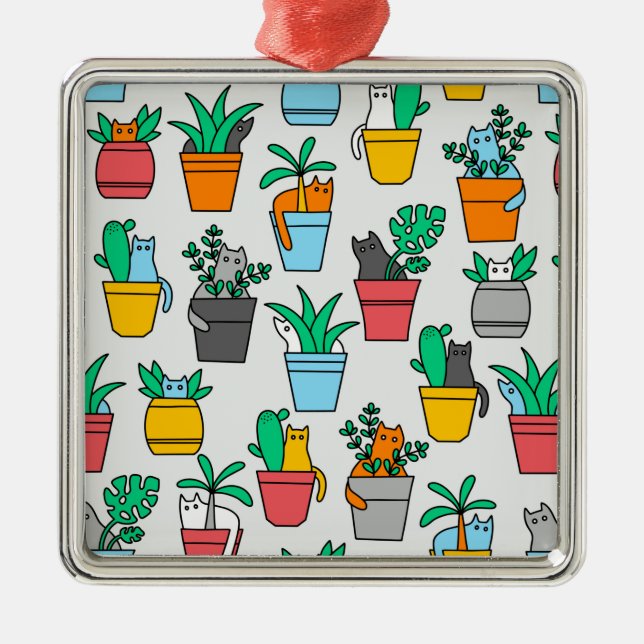 Cats in the flowerpots metal tree decoration (Front)