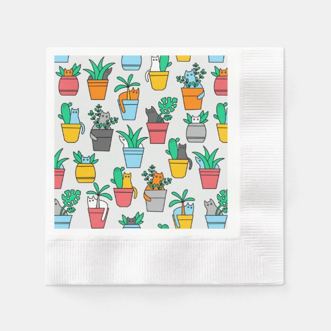Cats in the flowerpots napkin (Front)