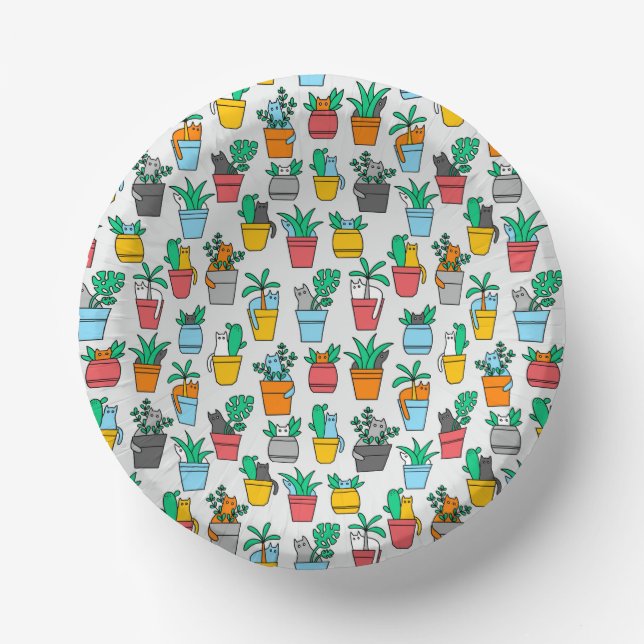 Cats in the flowerpots paper plate (Front)