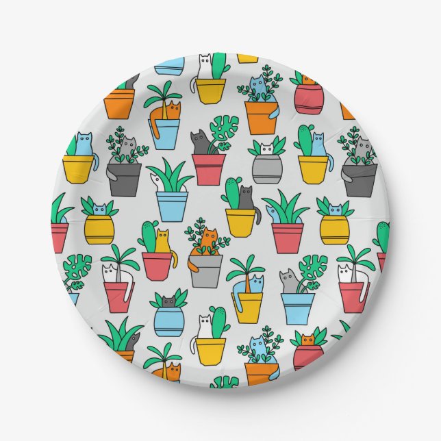 Cats in the flowerpots paper plate (Front)