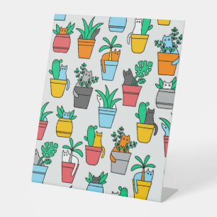 Cats in the flowerpots pedestal sign