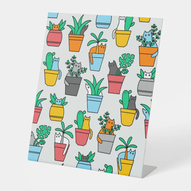 Cats in the flowerpots pedestal sign (Front)