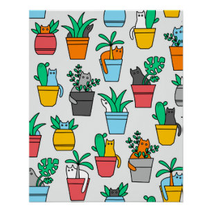 Cats in the flowerpots poster