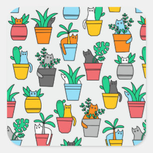 Cats in the flowerpots square sticker