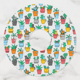 Cats in the flowerpots wine glass tag