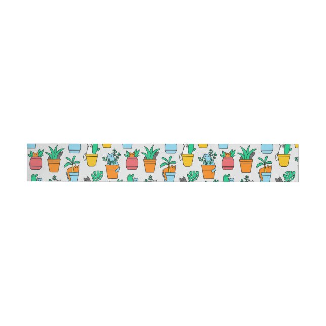 Cats in the flowerpots wrap around label (Individual)