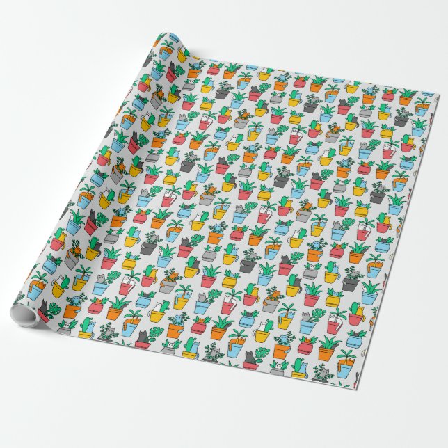 Cats in the flowerpots wrapping paper (Unrolled)