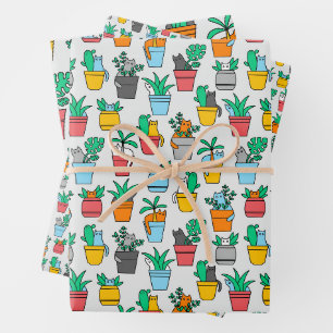 Cats in the flowerpots wrapping paper sheet