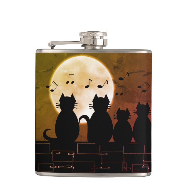 Cats in the moonlight hip flask (Front)